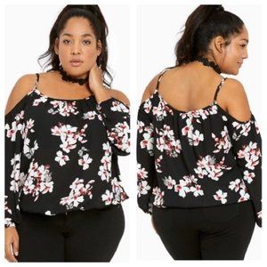 Torrid Black Floral Cold Shoulder Georgette Blouse